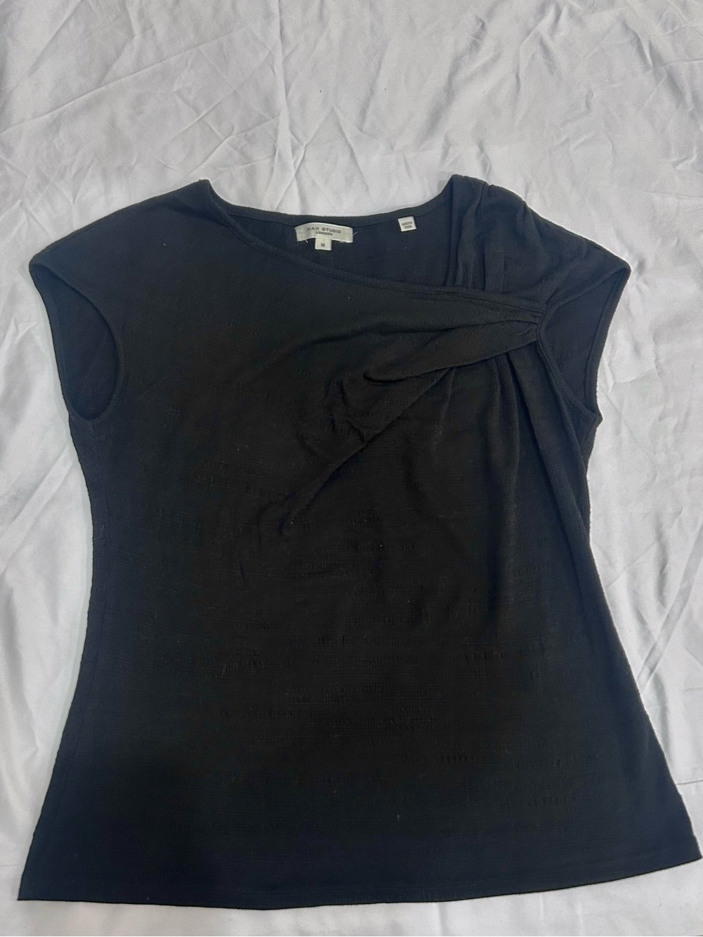 Max Studio London Y2K Black Twist-Detail Cap Sleeve Fitted Top